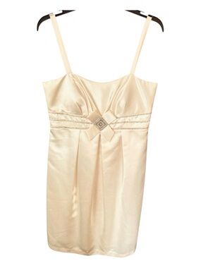 Max and Cleo Ivory Satin Cocktail Dress | Size 12 | Beaded Waist Detail